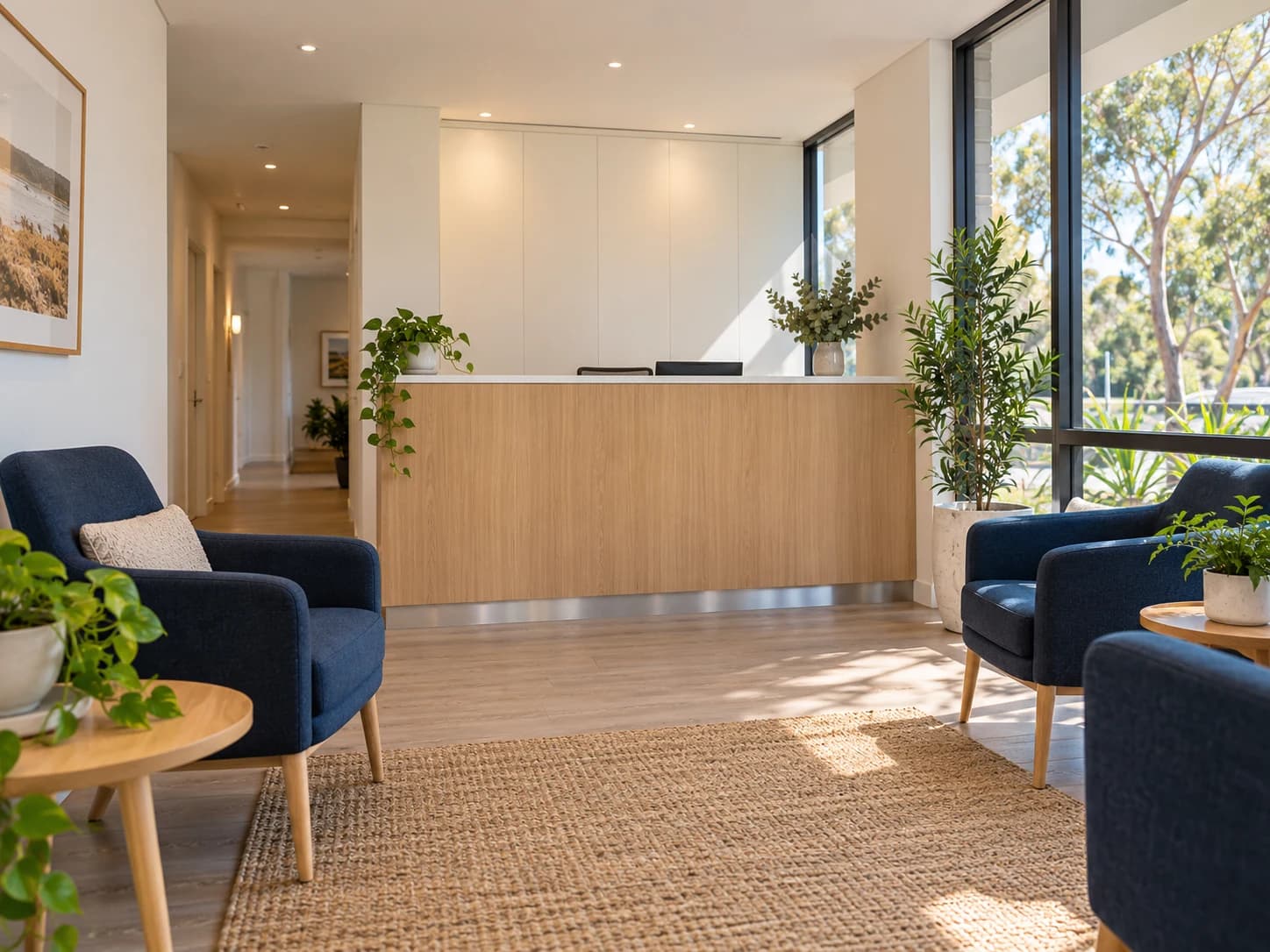 AI-generated illustrative image of an unbranded Perth clinic reception