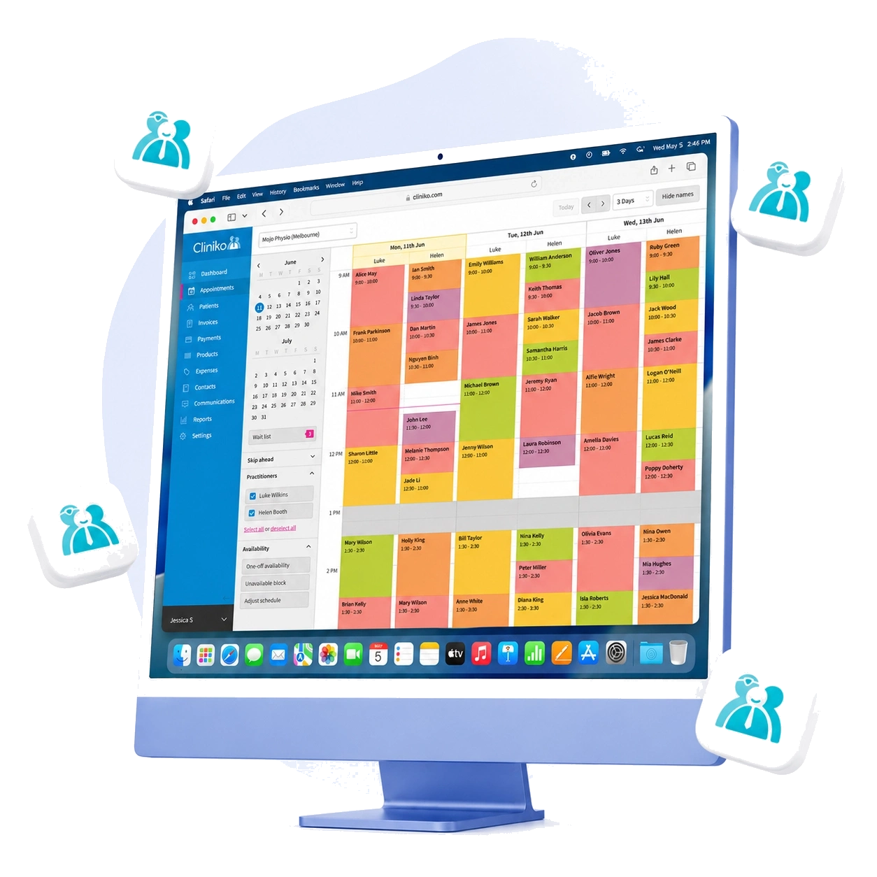 Cliniko integrated with Arcline on an iMac screen