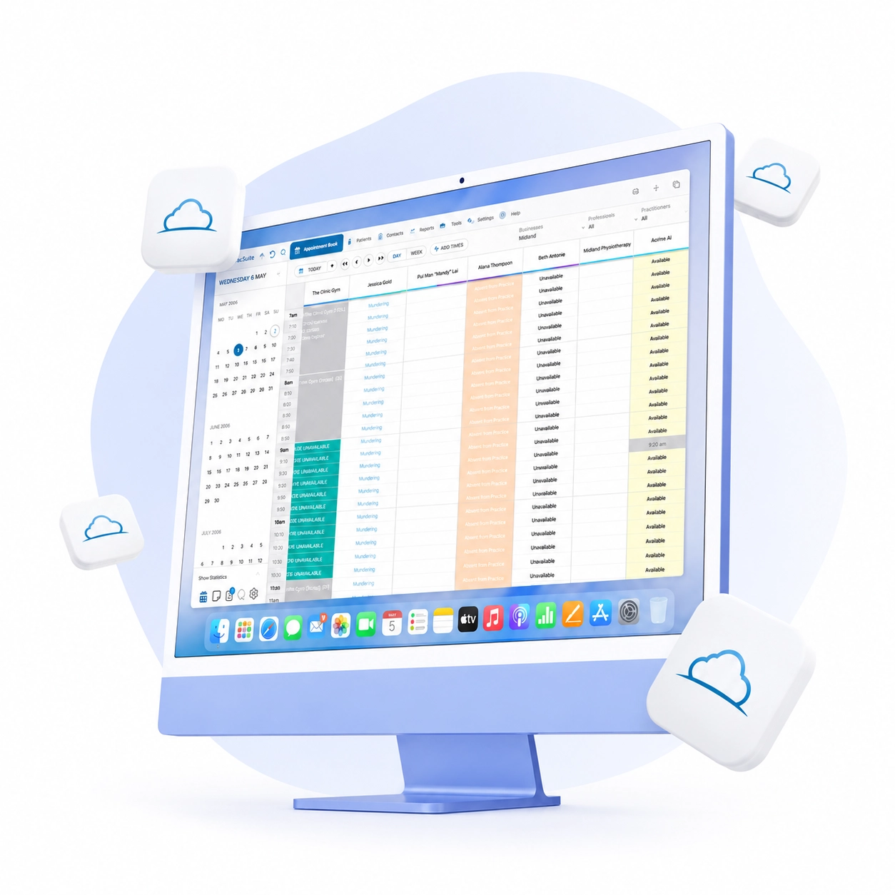 PracSuite integrated with Arcline on an iMac screen
